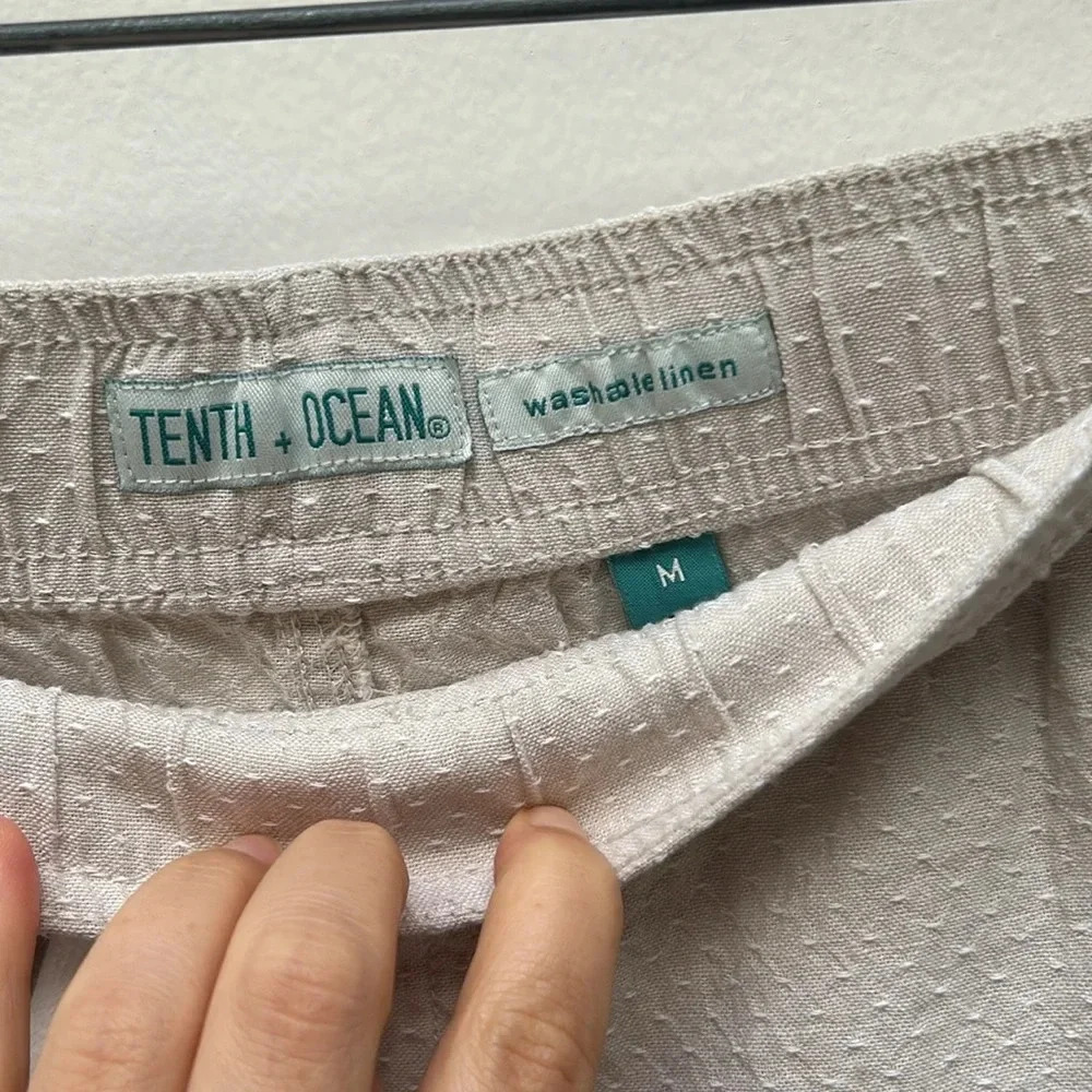 Tenth + Ocean - Men’s Linen Blend Shorts - Beige Khaki - Size: Medium - Picture 3 of 7